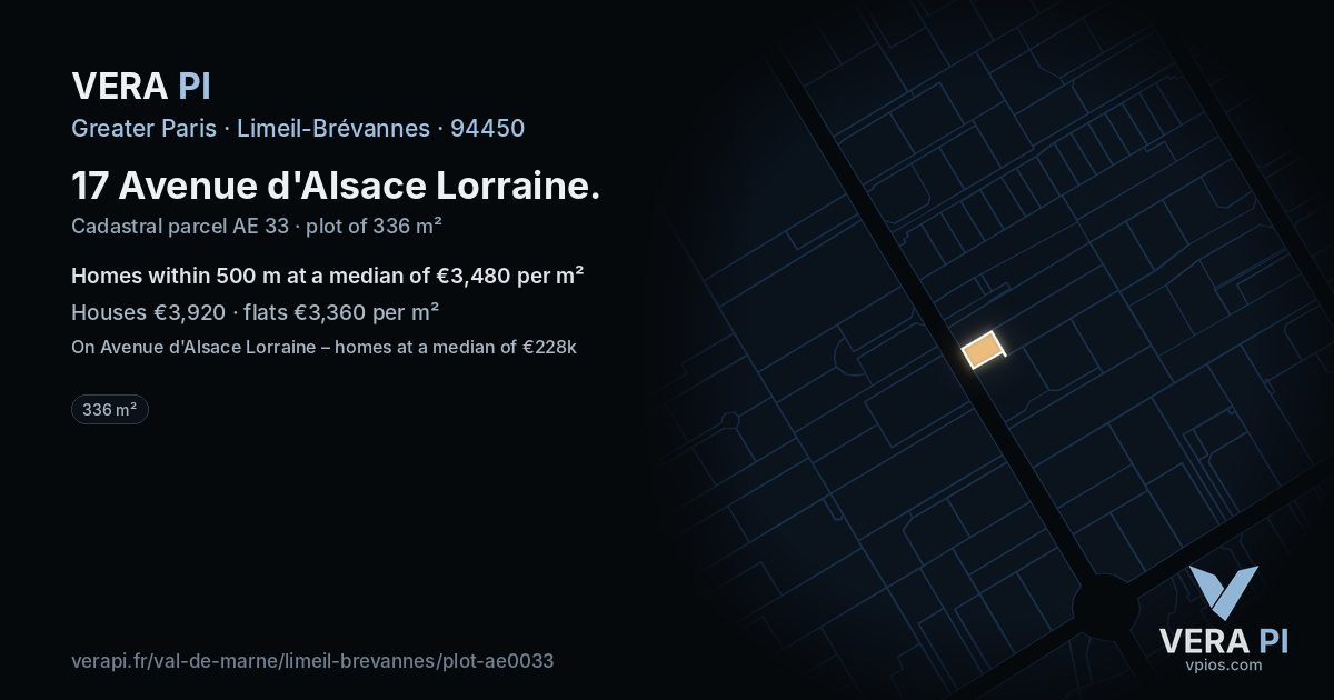 17 Avenue d'Alsace Lorraine, Limeil-Brévannes at night – the plot lit, the parcels around coloured by the prices near them