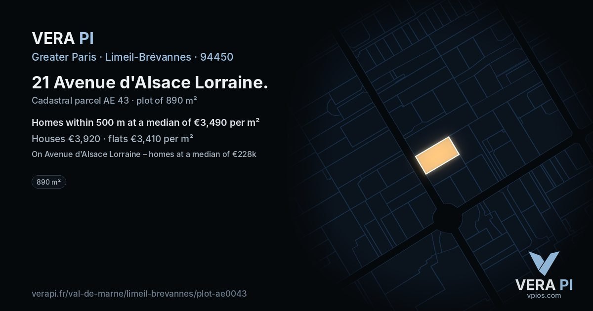 21 Avenue d'Alsace Lorraine, Limeil-Brévannes at night – the plot lit, the parcels around coloured by the prices near them