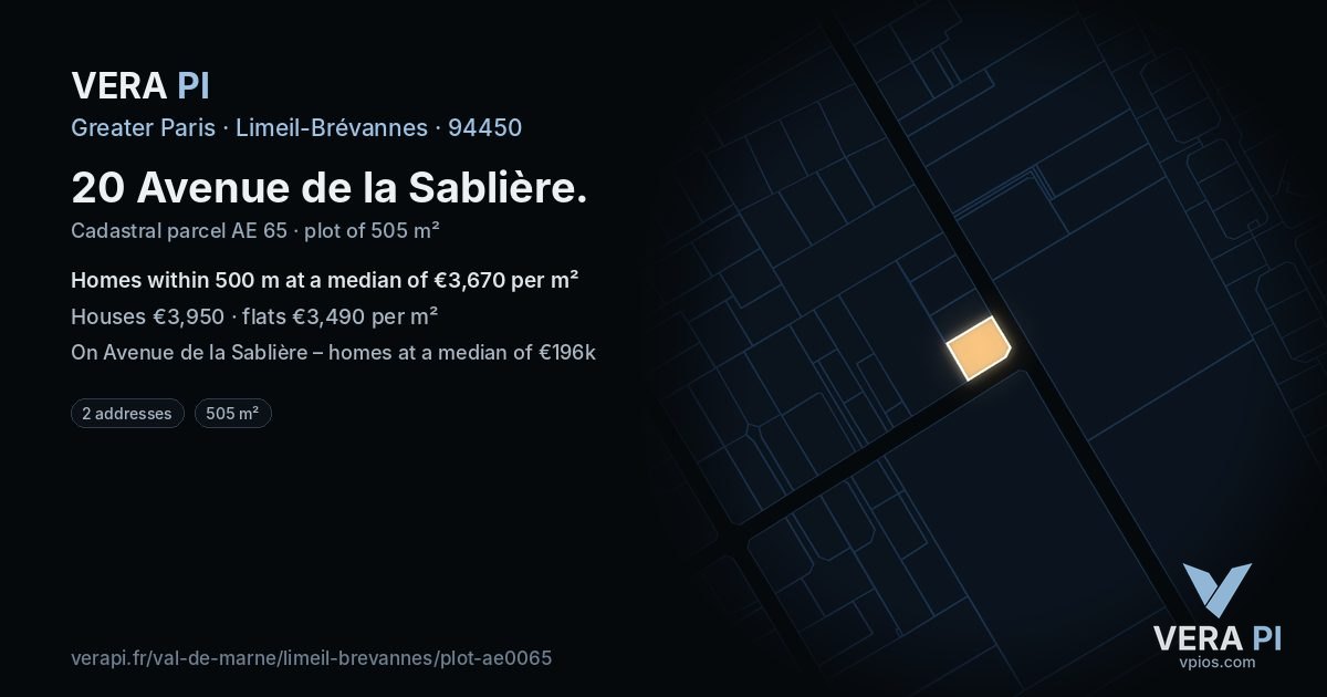 20 Avenue de la Sablière, Limeil-Brévannes at night – the plot lit, the parcels around coloured by the prices near them
