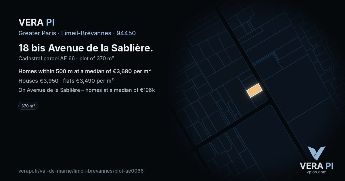 18 bis Avenue de la Sablière, Limeil-Brévannes at night – the plot lit, the parcels around coloured by the prices near them