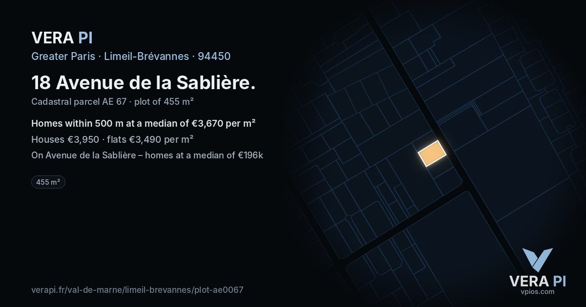18 Avenue de la Sablière, Limeil-Brévannes at night – the plot lit, the parcels around coloured by the prices near them