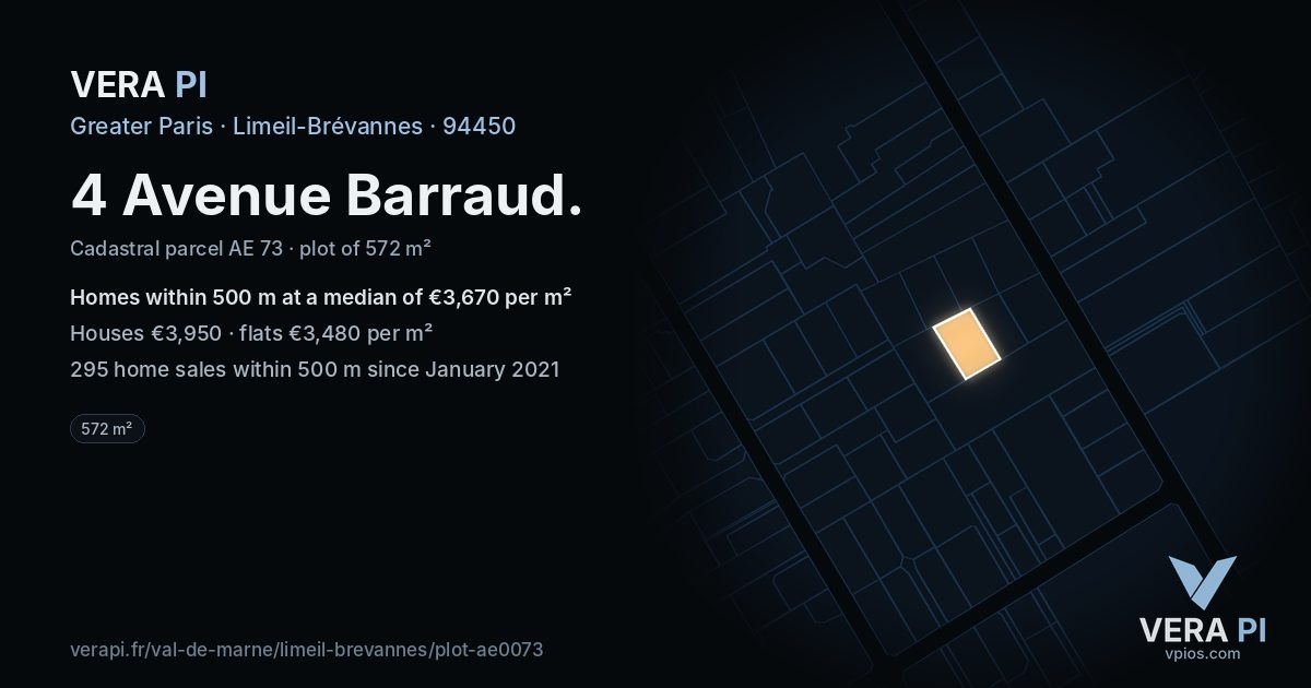 4 Avenue Barraud, Limeil-Brévannes at night – the plot lit, the parcels around coloured by the prices near them