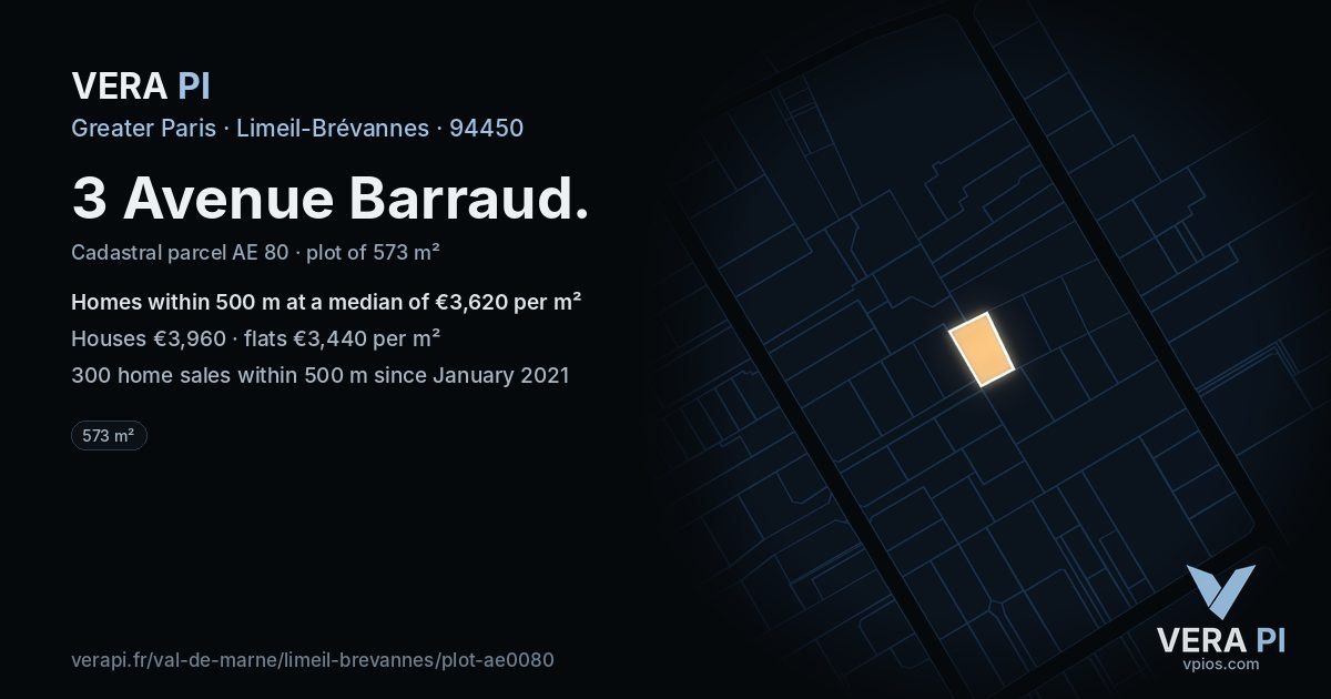 3 Avenue Barraud, Limeil-Brévannes at night – the plot lit, the parcels around coloured by the prices near them