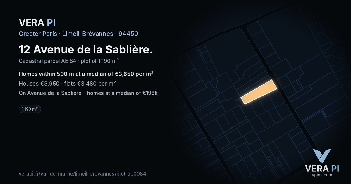 12 Avenue de la Sablière, Limeil-Brévannes at night – the plot lit, the parcels around coloured by the prices near them