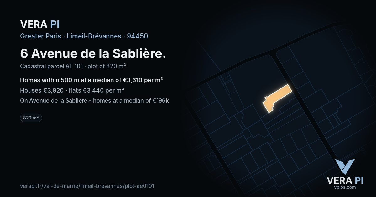 6 Avenue de la Sablière, Limeil-Brévannes at night – the plot lit, the parcels around coloured by the prices near them