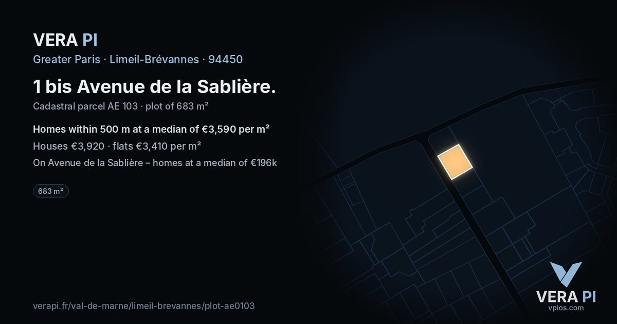 1 bis Avenue de la Sablière, Limeil-Brévannes at night – the plot lit, the parcels around coloured by the prices near them
