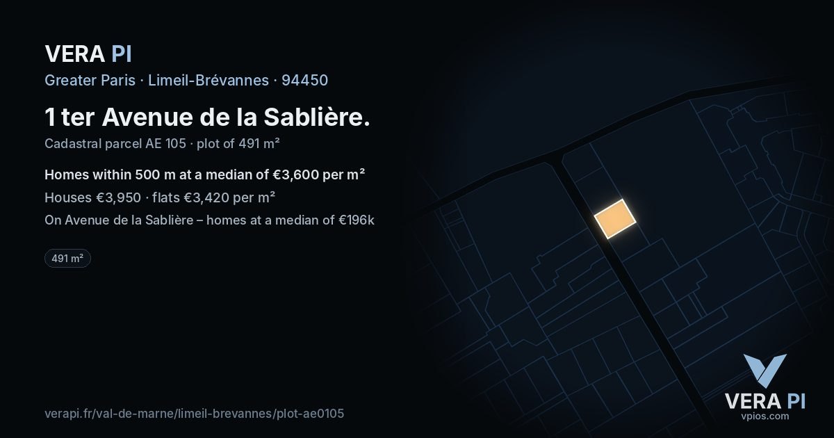 1 ter Avenue de la Sablière, Limeil-Brévannes at night – the plot lit, the parcels around coloured by the prices near them