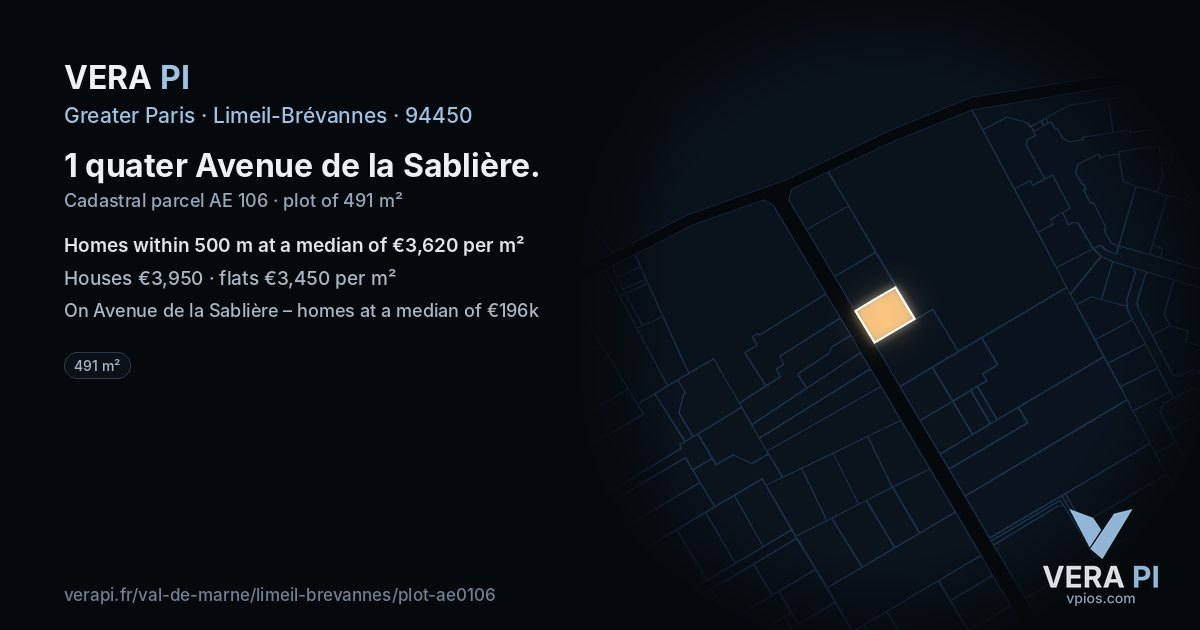 1 quater Avenue de la Sablière, Limeil-Brévannes at night – the plot lit, the parcels around coloured by the prices near them