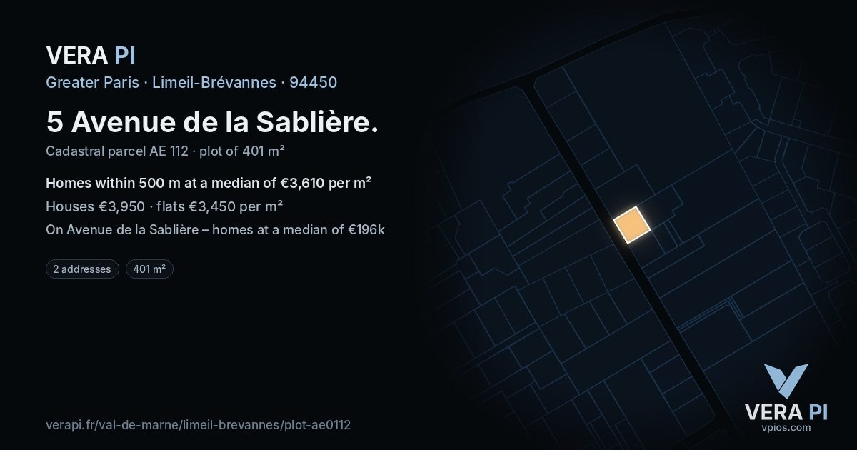 5 Avenue de la Sablière, Limeil-Brévannes at night – the plot lit, the parcels around coloured by the prices near them