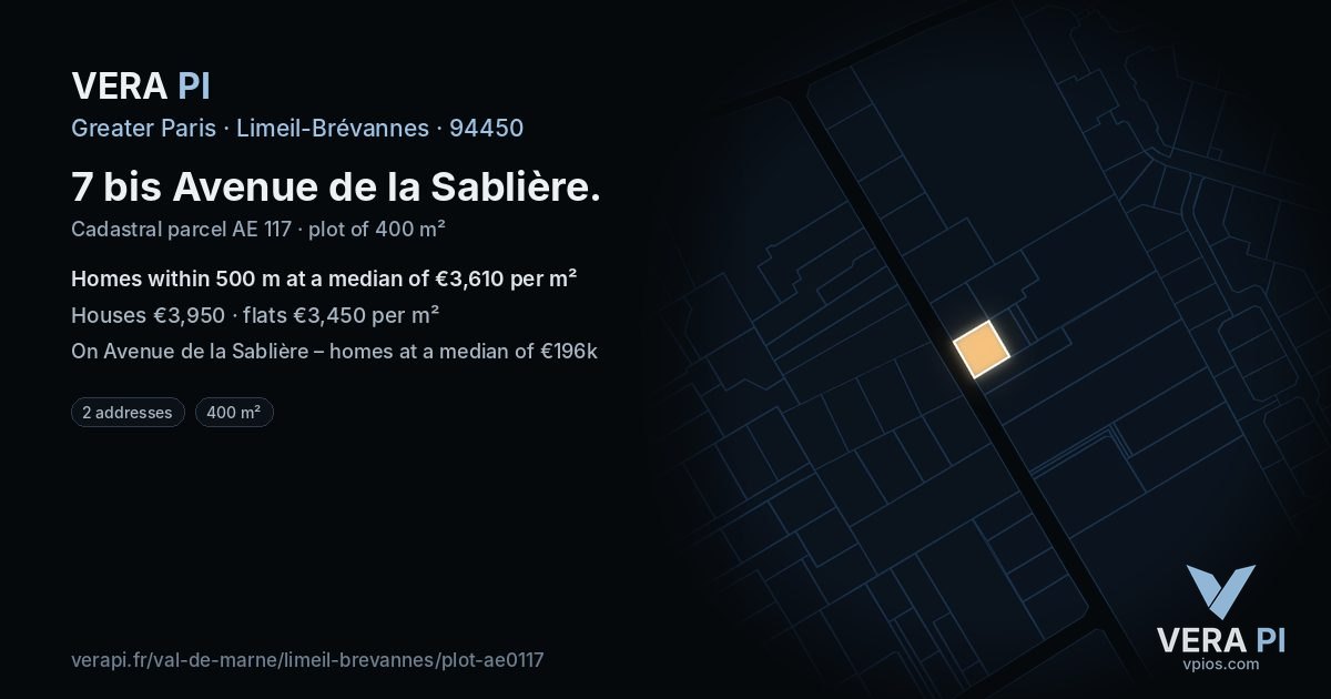 7 bis Avenue de la Sablière, Limeil-Brévannes at night – the plot lit, the parcels around coloured by the prices near them