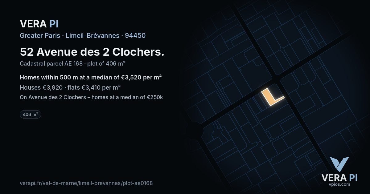 52 Avenue des 2 Clochers, Limeil-Brévannes at night – the plot lit, the parcels around coloured by the prices near them