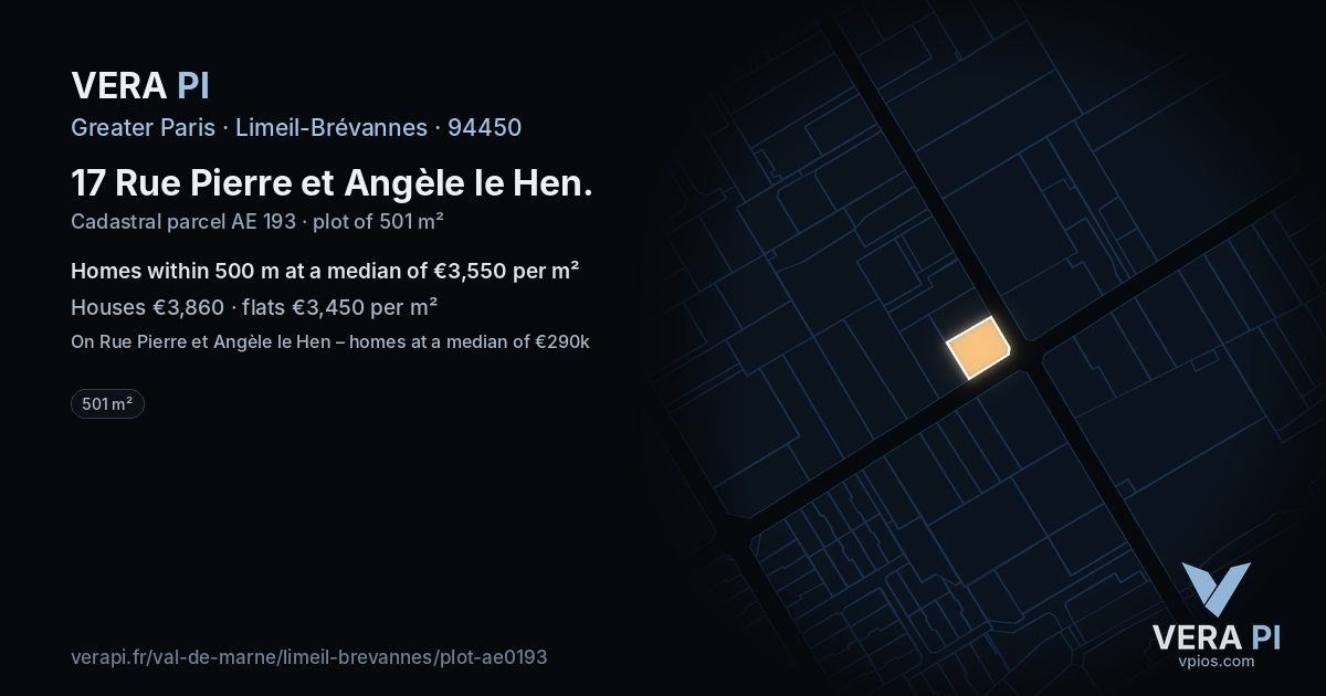 17 Rue Pierre et Angèle le Hen, Limeil-Brévannes at night – the plot lit, the parcels around coloured by the prices near them