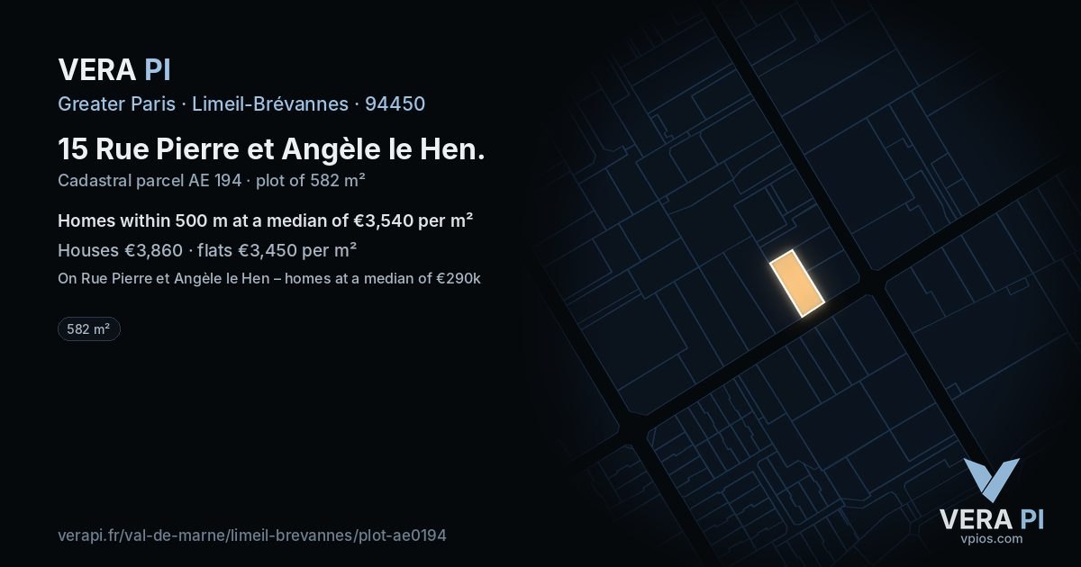 15 Rue Pierre et Angèle le Hen, Limeil-Brévannes at night – the plot lit, the parcels around coloured by the prices near them