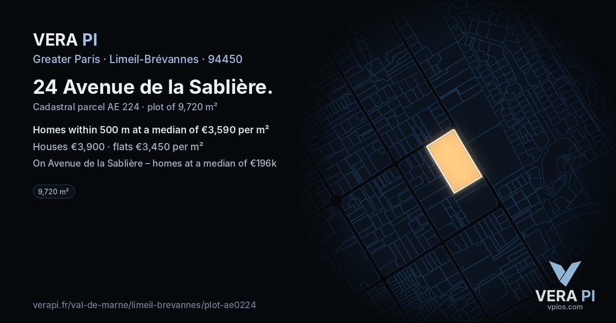 24 Avenue de la Sablière, Limeil-Brévannes at night – the plot lit, the parcels around coloured by the prices near them