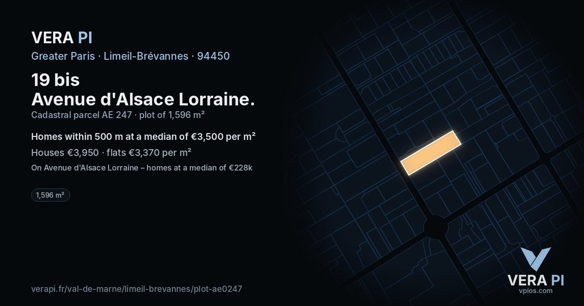19 bis Avenue d'Alsace Lorraine, Limeil-Brévannes at night – the plot lit, the parcels around coloured by the prices near them