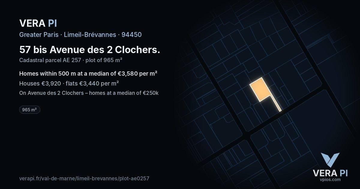 57 bis Avenue des 2 Clochers, Limeil-Brévannes at night – the plot lit, the parcels around coloured by the prices near them