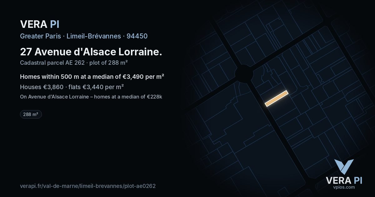 27 Avenue d'Alsace Lorraine, Limeil-Brévannes at night – the plot lit, the parcels around coloured by the prices near them