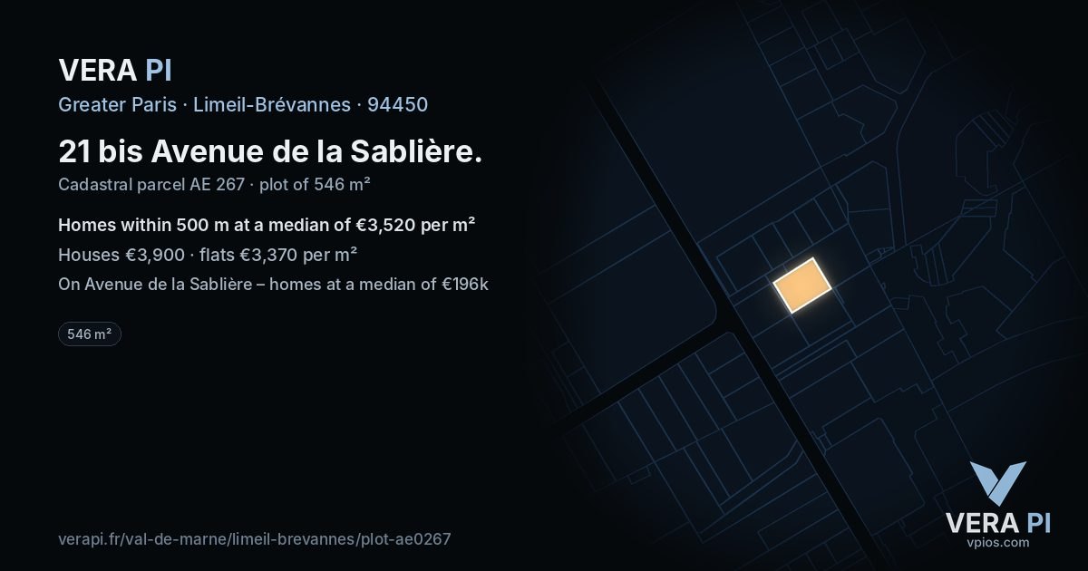 21 bis Avenue de la Sablière, Limeil-Brévannes at night – the plot lit, the parcels around coloured by the prices near them