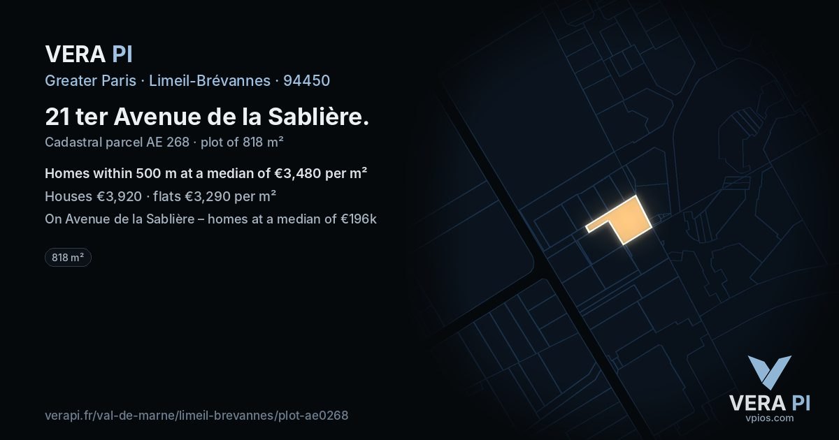 21 ter Avenue de la Sablière, Limeil-Brévannes at night – the plot lit, the parcels around coloured by the prices near them