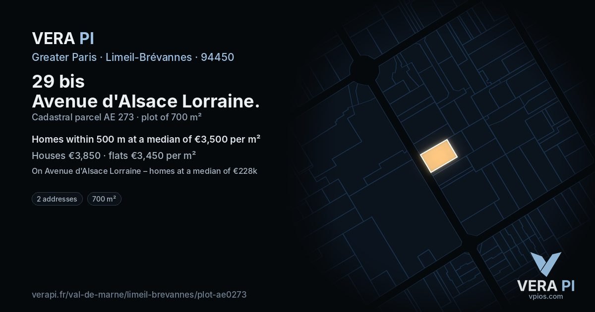 29 bis Avenue d'Alsace Lorraine, Limeil-Brévannes at night – the plot lit, the parcels around coloured by the prices near them