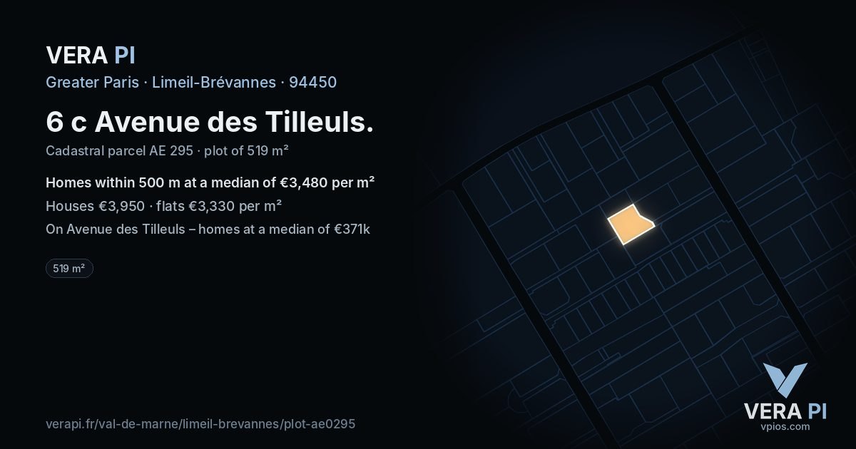 6 c Avenue des Tilleuls, Limeil-Brévannes at night – the plot lit, the parcels around coloured by the prices near them