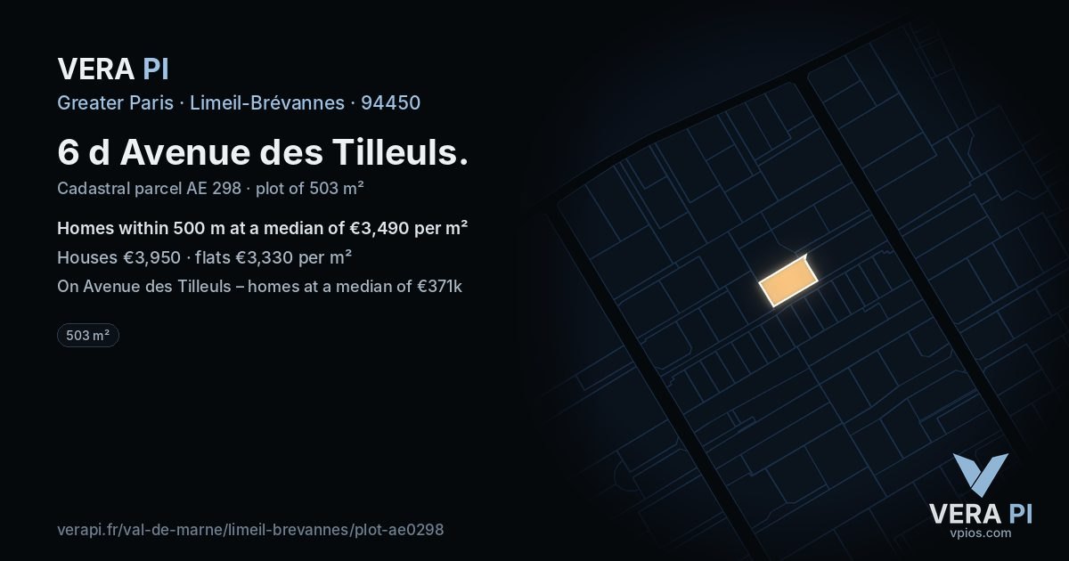 6 d Avenue des Tilleuls, Limeil-Brévannes at night – the plot lit, the parcels around coloured by the prices near them