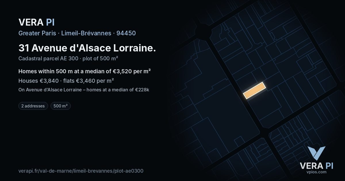 31 Avenue d'Alsace Lorraine, Limeil-Brévannes at night – the plot lit, the parcels around coloured by the prices near them