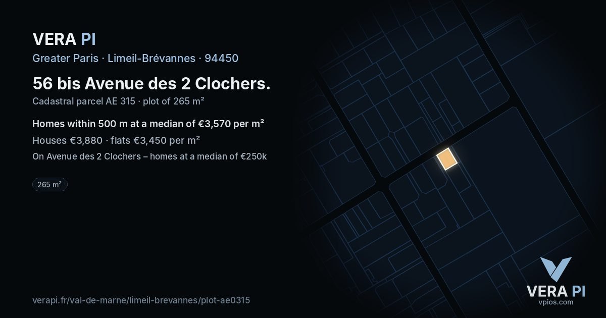 56 bis Avenue des 2 Clochers, Limeil-Brévannes at night – the plot lit, the parcels around coloured by the prices near them