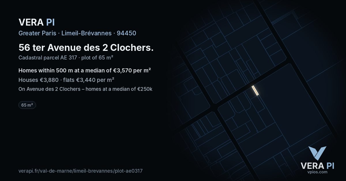 56 ter Avenue des 2 Clochers, Limeil-Brévannes at night – the plot lit, the parcels around coloured by the prices near them
