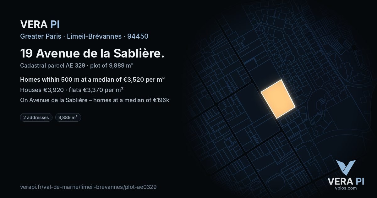 19 Avenue de la Sablière, Limeil-Brévannes at night – the plot lit, the parcels around coloured by the prices near them