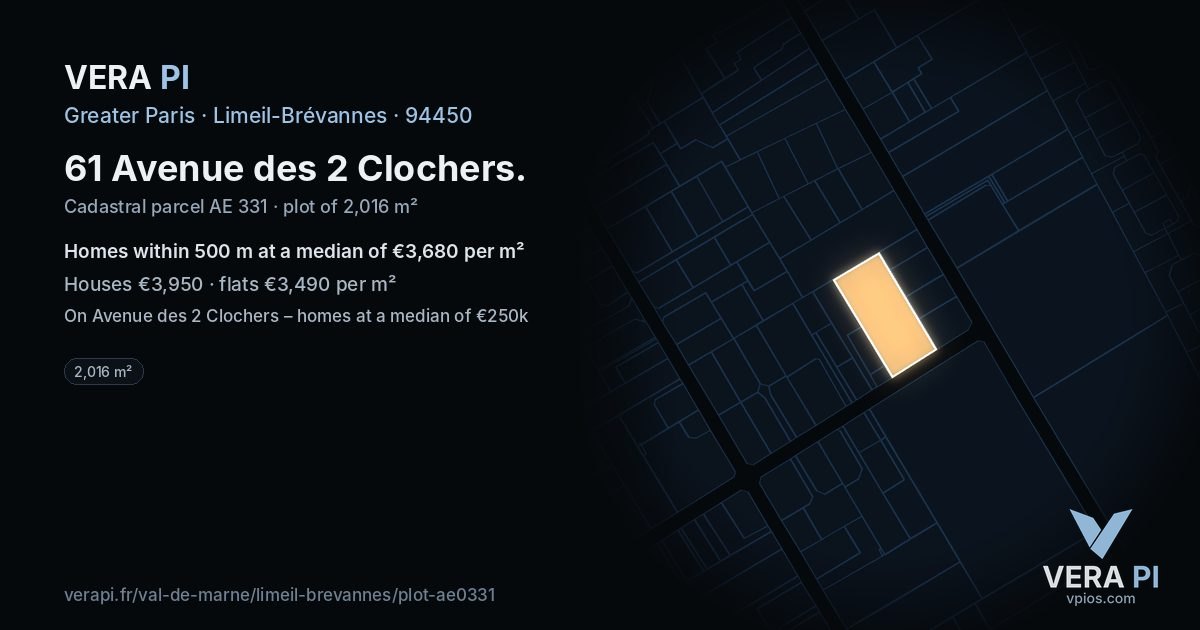 61 Avenue des 2 Clochers, Limeil-Brévannes at night – the plot lit, the parcels around coloured by the prices near them
