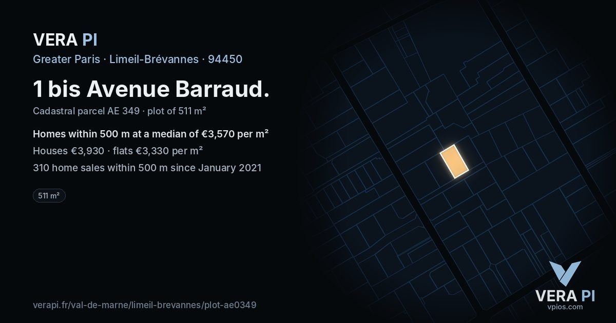 1 bis Avenue Barraud, Limeil-Brévannes at night – the plot lit, the parcels around coloured by the prices near them
