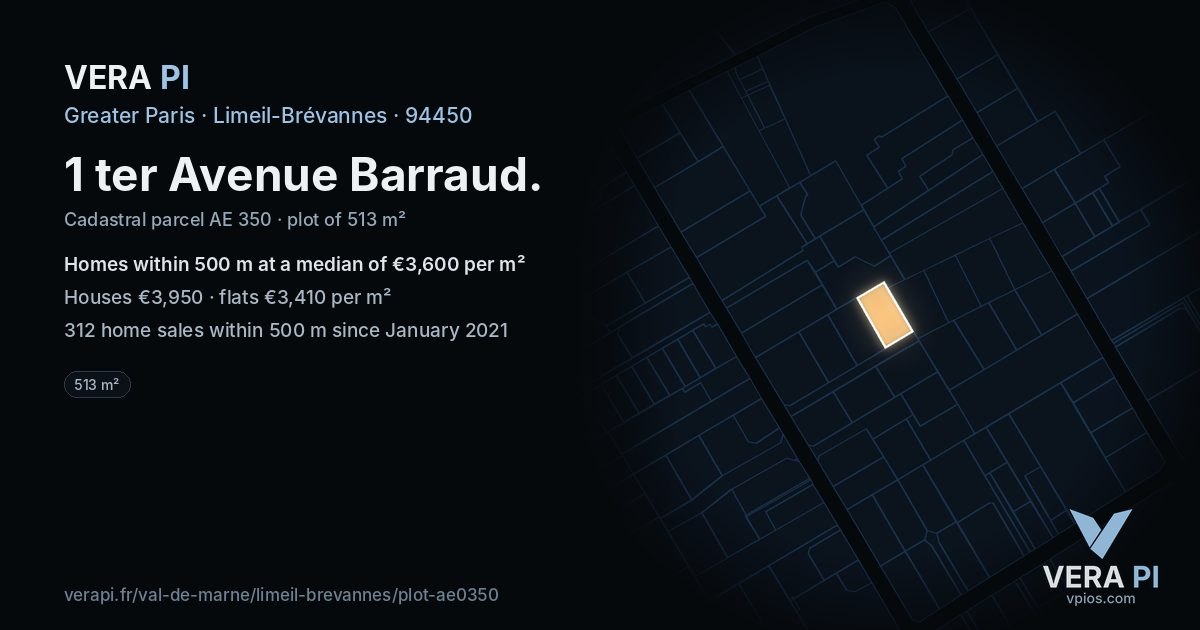 1 ter Avenue Barraud, Limeil-Brévannes at night – the plot lit, the parcels around coloured by the prices near them