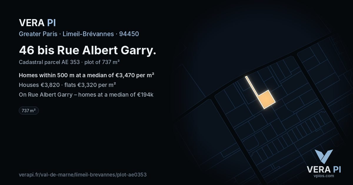 46 bis Rue Albert Garry, Limeil-Brévannes at night – the plot lit, the parcels around coloured by the prices near them