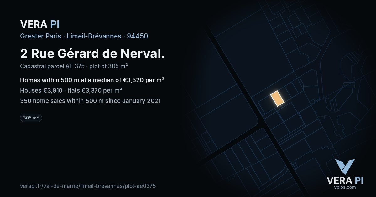 2 Rue Gérard de Nerval, Limeil-Brévannes at night – the plot lit, the parcels around coloured by the prices near them