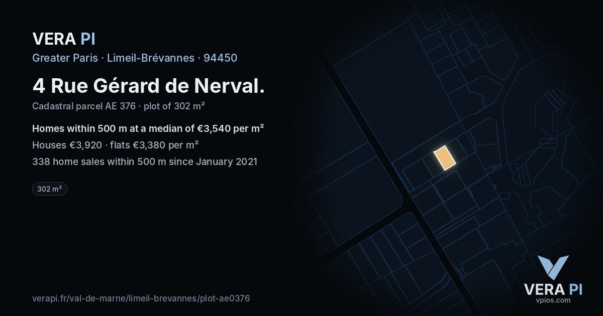 4 Rue Gérard de Nerval, Limeil-Brévannes at night – the plot lit, the parcels around coloured by the prices near them