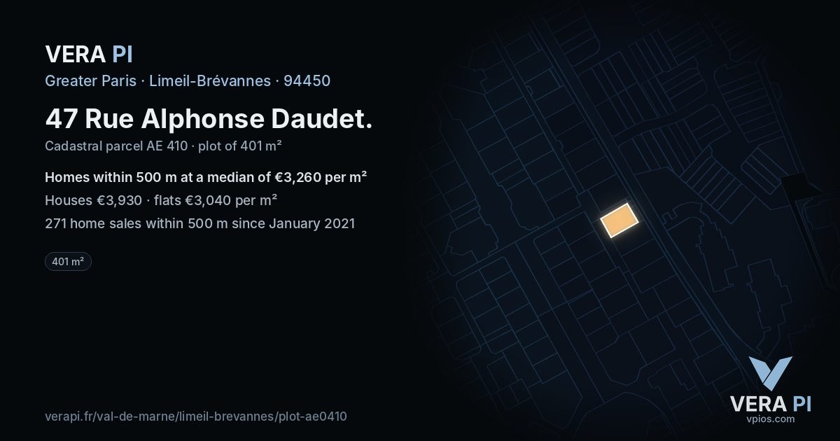 47 Rue Alphonse Daudet, Limeil-Brévannes at night – the plot lit, the parcels around coloured by the prices near them