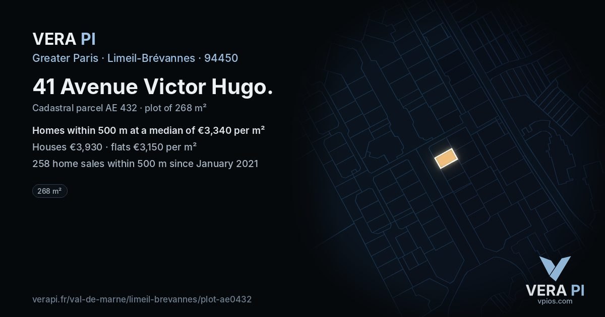 41 Avenue Victor Hugo, Limeil-Brévannes at night – the plot lit, the parcels around coloured by the prices near them