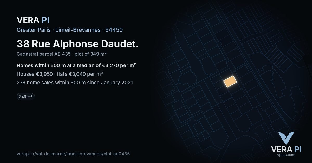 38 Rue Alphonse Daudet, Limeil-Brévannes at night – the plot lit, the parcels around coloured by the prices near them