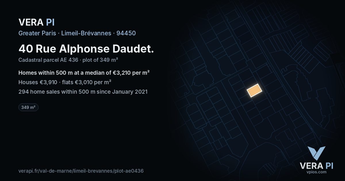 40 Rue Alphonse Daudet, Limeil-Brévannes at night – the plot lit, the parcels around coloured by the prices near them