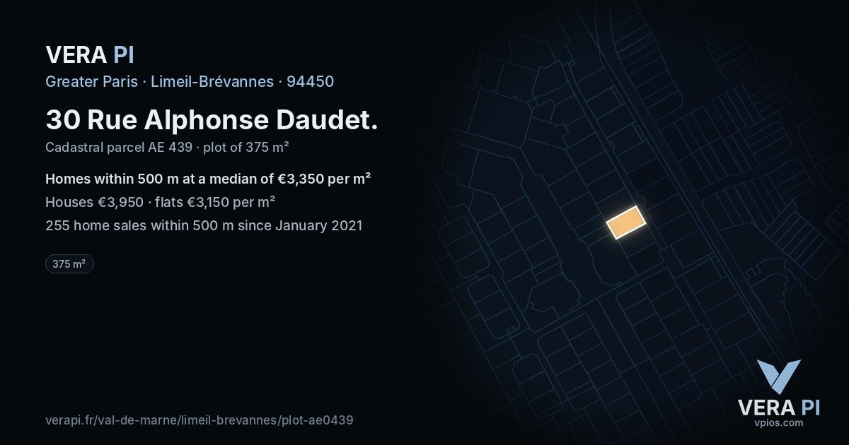 30 Rue Alphonse Daudet, Limeil-Brévannes at night – the plot lit, the parcels around coloured by the prices near them