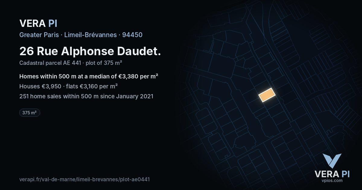 26 Rue Alphonse Daudet, Limeil-Brévannes at night – the plot lit, the parcels around coloured by the prices near them