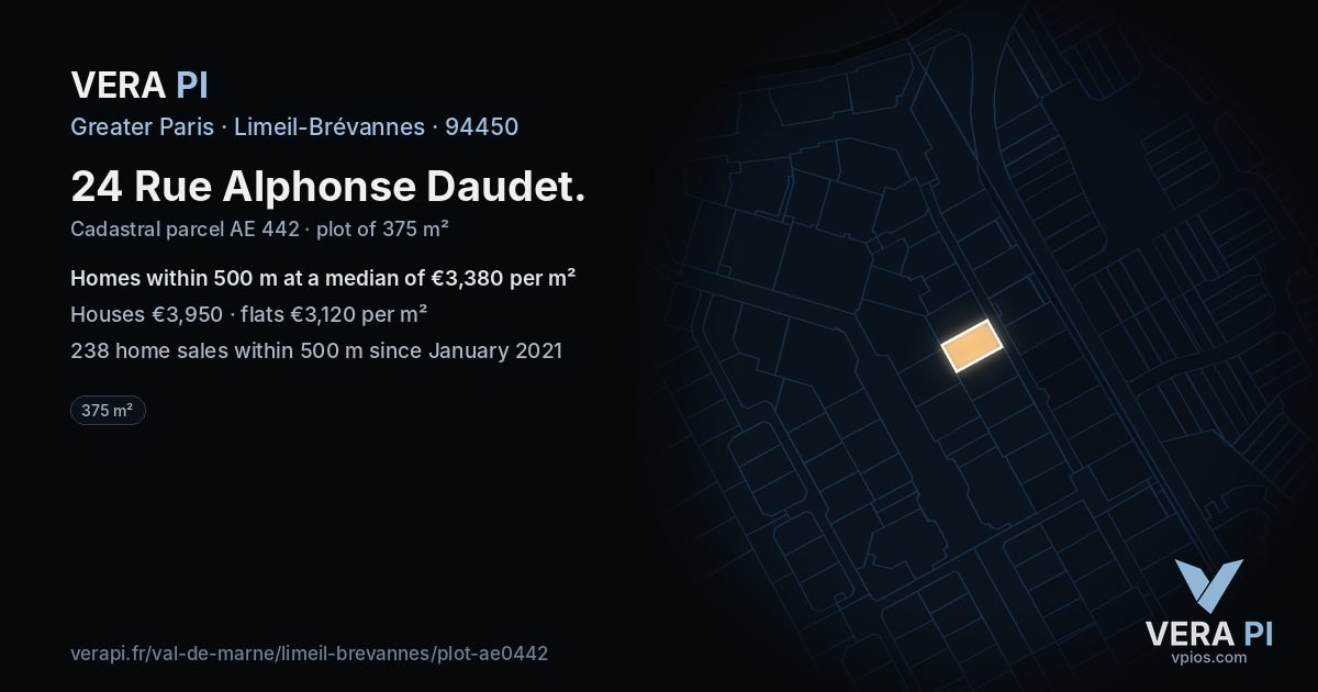 24 Rue Alphonse Daudet, Limeil-Brévannes at night – the plot lit, the parcels around coloured by the prices near them