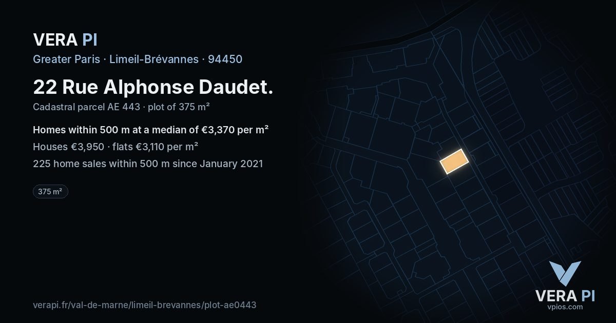 22 Rue Alphonse Daudet, Limeil-Brévannes at night – the plot lit, the parcels around coloured by the prices near them
