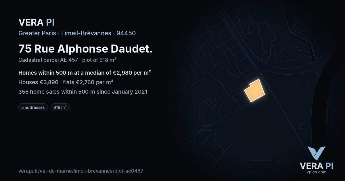 75 Rue Alphonse Daudet, Limeil-Brévannes at night – the plot lit, the parcels around coloured by the prices near them