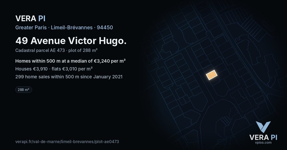 49 Avenue Victor Hugo, Limeil-Brévannes at night – the plot lit, the parcels around coloured by the prices near them