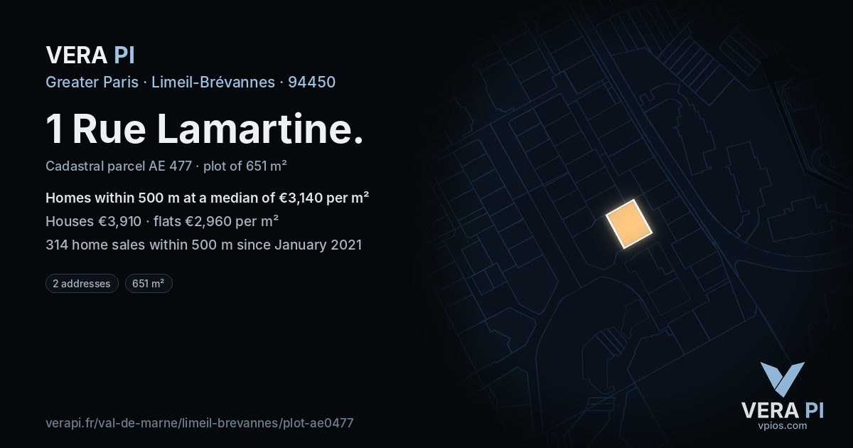 1 Rue Lamartine, Limeil-Brévannes at night – the plot lit, the parcels around coloured by the prices near them
