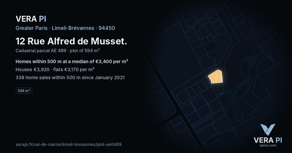 12 Rue Alfred de Musset, Limeil-Brévannes at night – the plot lit, the parcels around coloured by the prices near them