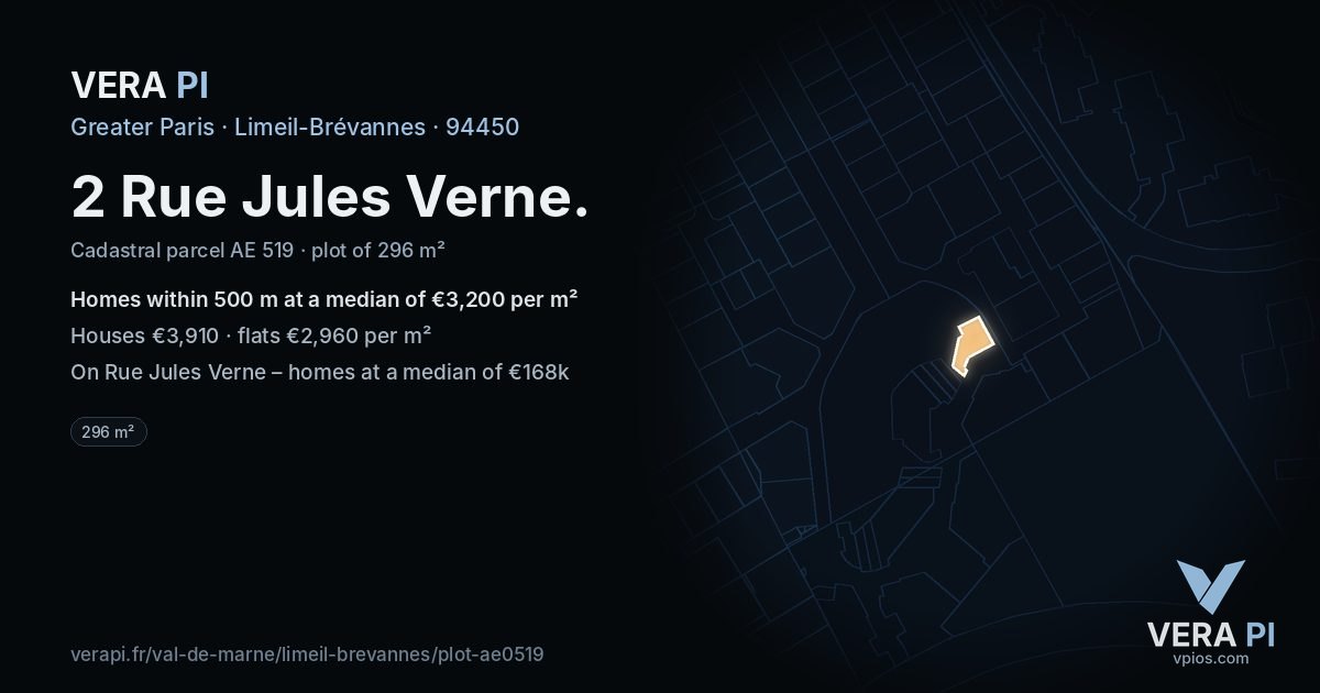 2 Rue Jules Verne, Limeil-Brévannes at night – the plot lit, the parcels around coloured by the prices near them
