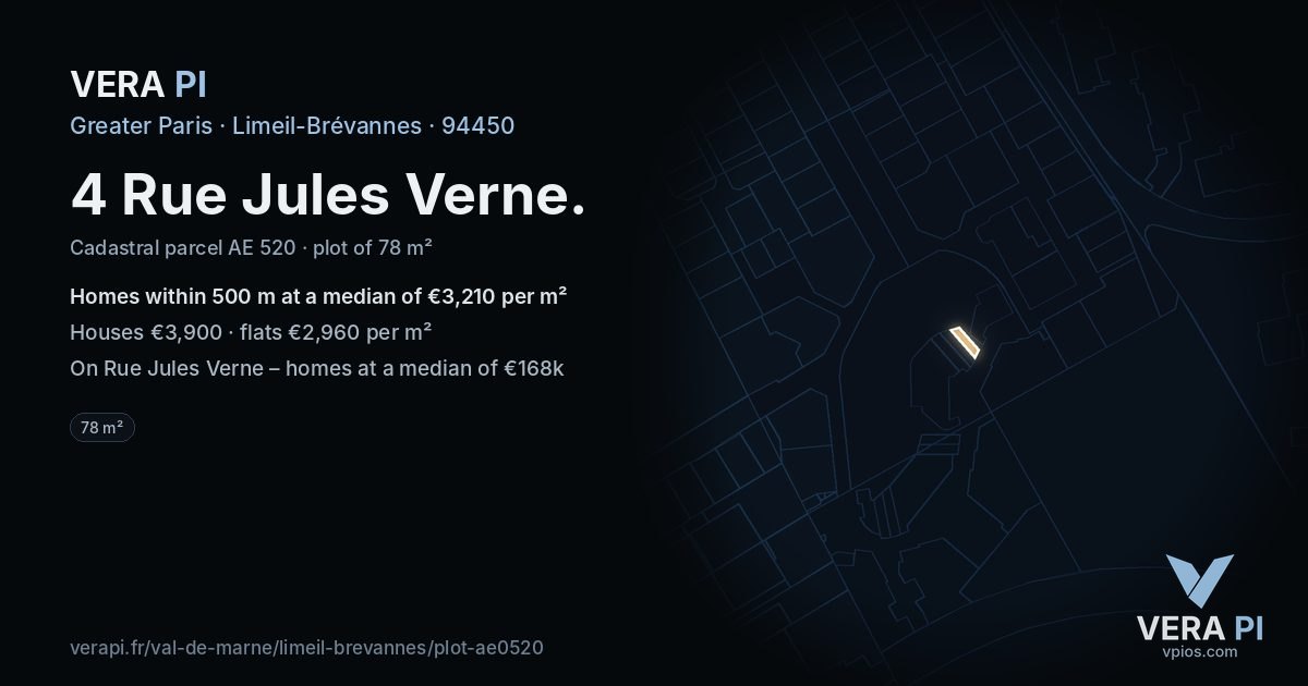 4 Rue Jules Verne, Limeil-Brévannes at night – the plot lit, the parcels around coloured by the prices near them